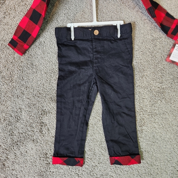 🆕Tommy Bahama Kids Red/Black Buffalo Plaid Button Up Shirt and Pants Size 24M - Picture 6 of 11